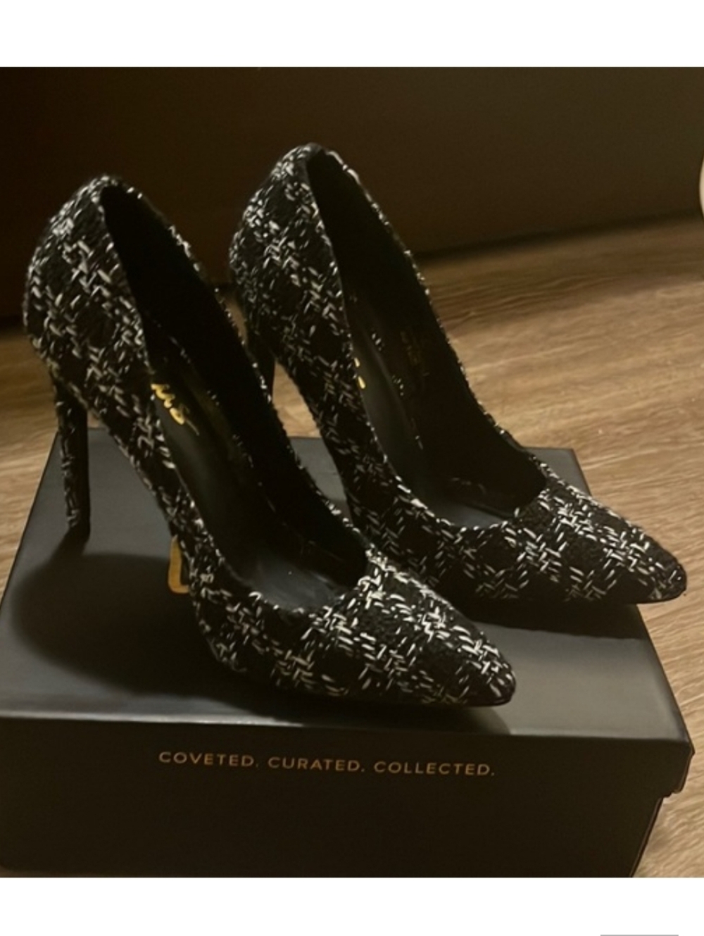 Lulu's Black and White Tweed Pointed Stiletto Heels Size 10 Nwot - Picture 7 of 7
